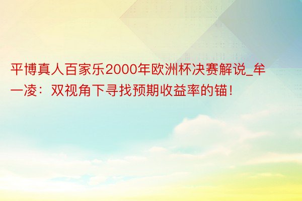 平博真人百家乐2000年欧洲杯决赛解说_牟一凌：双视角下寻找预期收益率的锚！