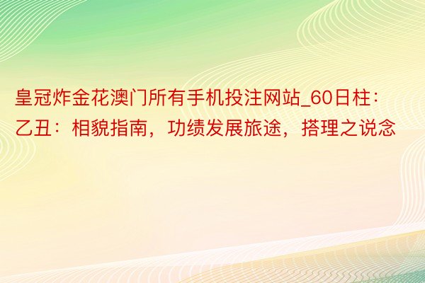 皇冠炸金花澳门所有手机投注网站_60日柱：乙丑：相貌指南，功绩发展旅途，搭理之说念