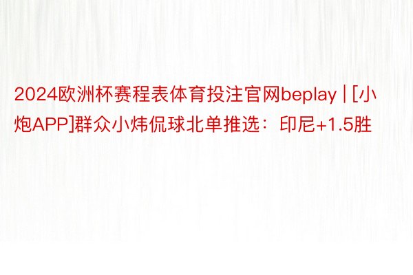 2024欧洲杯赛程表体育投注官网beplay | [小炮APP]群众小炜侃球北单推选：印尼+1.5胜
